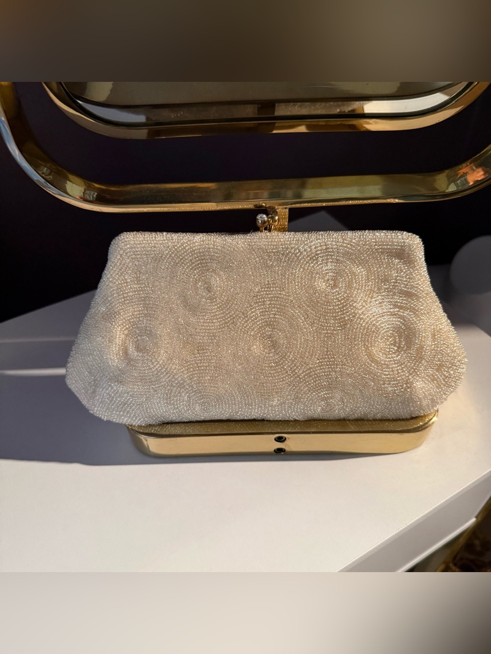 Vintage Pearl Beaded Cream Clutch